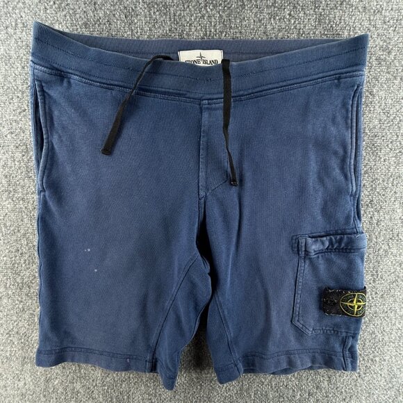 Stone Island Sweat Shorts Blue Drawstring Waist Knit Medium Cotton Designer - Picture 1 of 16